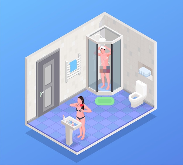 Free vector personal hygiene isometric concept with modern bathroom interior