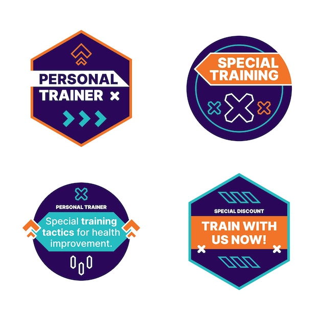 Vettore gratuito design del modello di badge per personal trainer