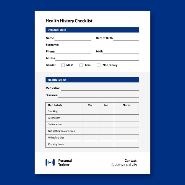 Personal trainer checklist template design