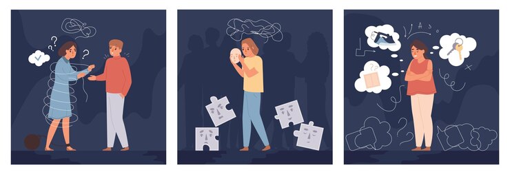 無料Vector 恐怖症や精神障害に苦しむ人々との人格障害の平らな正方形のイラスト分離ベクトル図