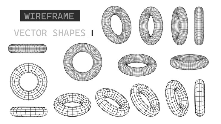 Free Vector perspective mesh torus grid retro futuristic wireframe torus design element low poly geometric