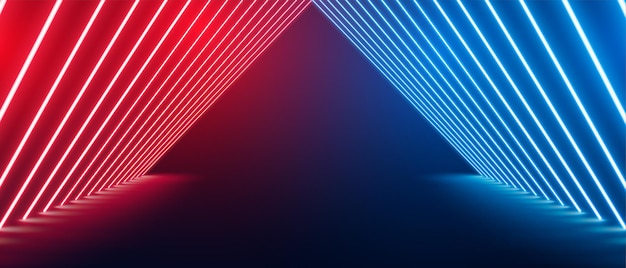 Perspective neon floor stage in red and blue color