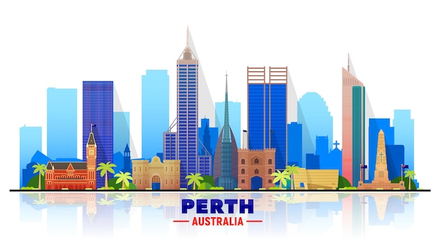 Perth Australia skyline with panorama in sky background Vector Illustration Business travel and tourism concept with modern buildings Image for banner or web site