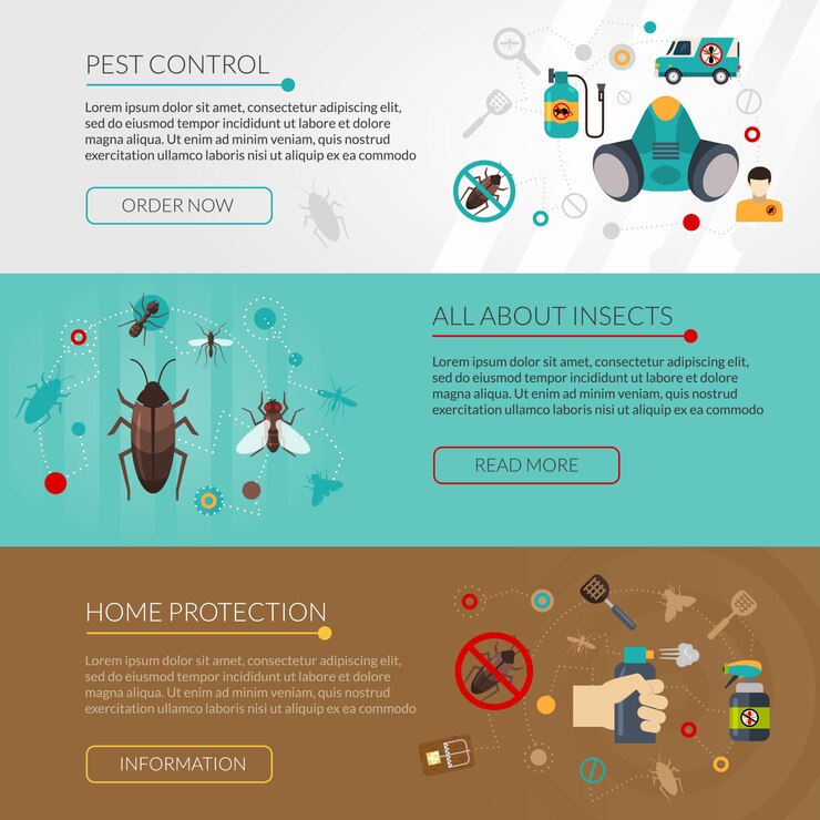Free Vector pest control extermination 3 flat banners 