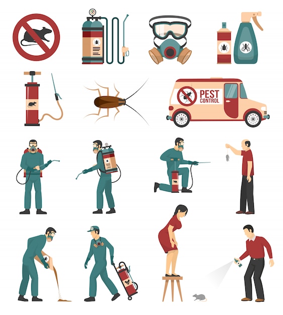 Pest control service flat icons collection