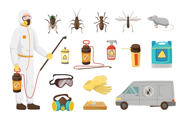 Free vector pest control service worker for kids illustrations set