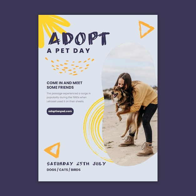 Vettore gratuito modello di poster di adozione dell'animale domestico
