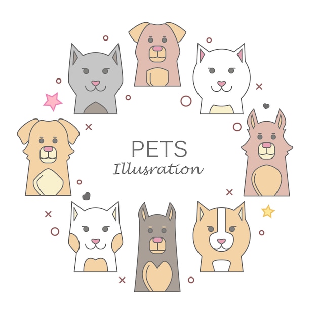 Free vector pet animals portrait with flat design