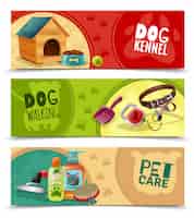 Free vector pet care 3 horizontal banners set