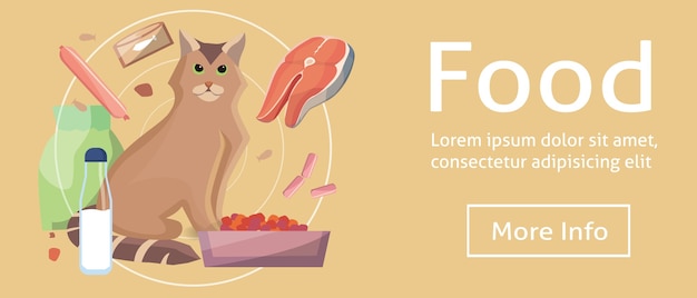 ペットのキャットフード バナーにキャットフードのコンセプトを持つ猫 漫画のイラスト プレミアムベクター ペットのキャットフード バナーにキャットフードのコンセプトを持つ猫 漫画のイラスト プレミアムベクター