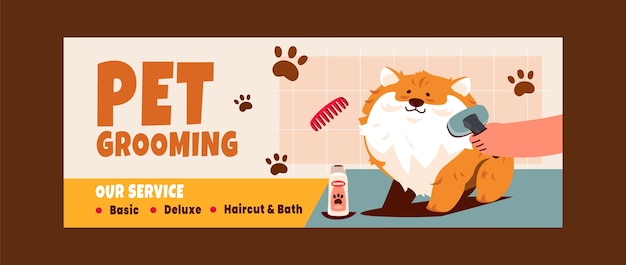 Free vector pet grooming facebook cover template design