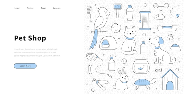 Free vector pet shop banner with doodle animals