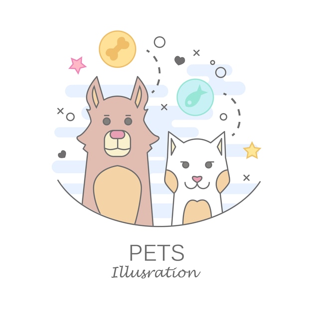 Free vector pet shop logo design templates in flat cartoon style - friendly cats and dogs