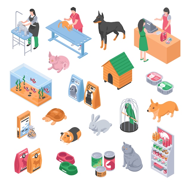 Pet shop veterinary grooming icon set