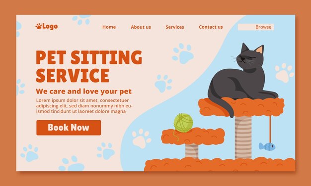 Pet sitting hand drawn flat marketing landing page