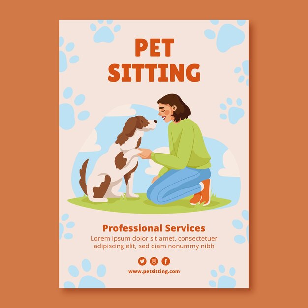 pet sitting hand drawn flat marketing poster or flyer