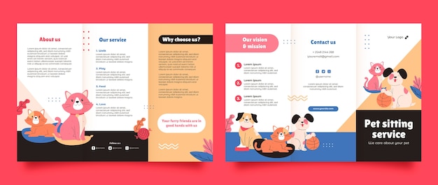 Modello di brochure dal design piatto per il servizio di pet sitter