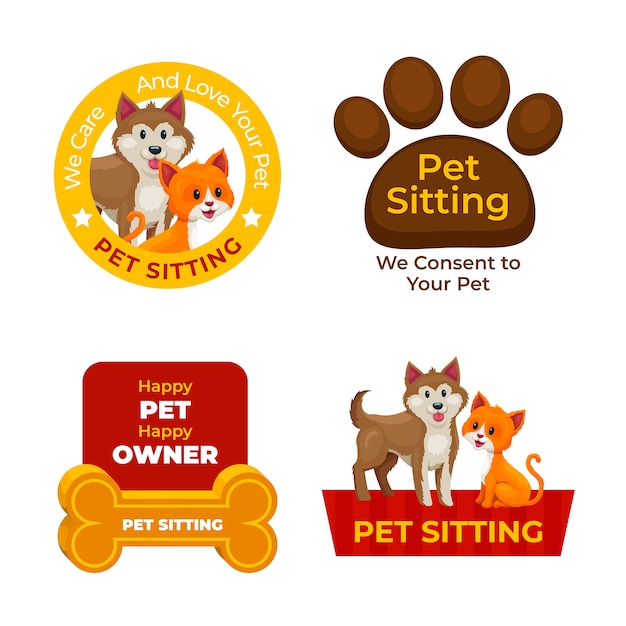 Vettore gratuito collezione di etichette di design piatto per servizio di pet sitting