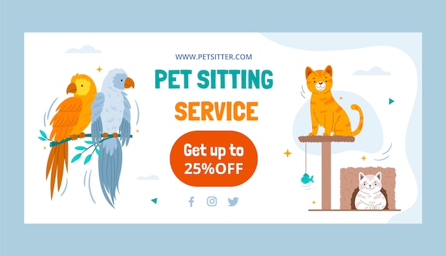 Vettore gratuito modello di banner di vendita design piatto di servizio di pet sitting