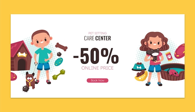 Pet sitting service flat design sale banner template