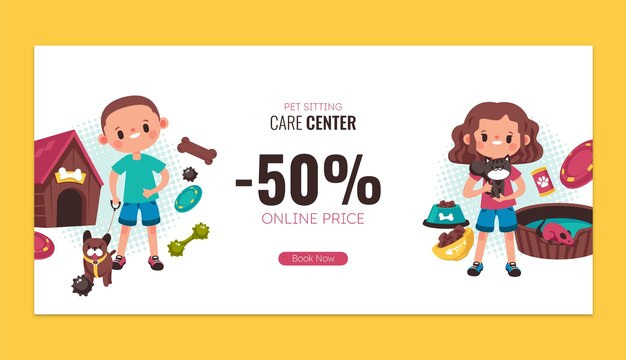 Pet sitting service flat design sale banner template