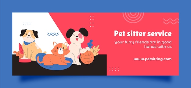 Шаблон обложки социальных сетей с плоским дизайном для домашних животных