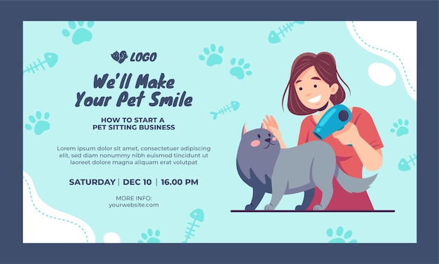 Modello di webinar dal design piatto per il servizio di pet sitting