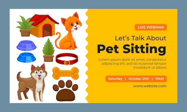 Vettore gratuito modello di webinar dal design piatto per il servizio di pet sitting