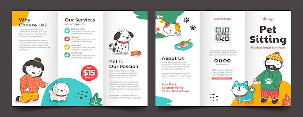 Free vector pet sitting service hand drawn brochure template