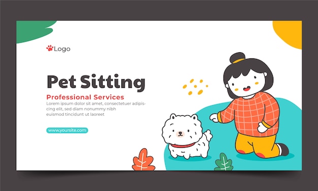 Pet sitting service hand drawn social media promo template