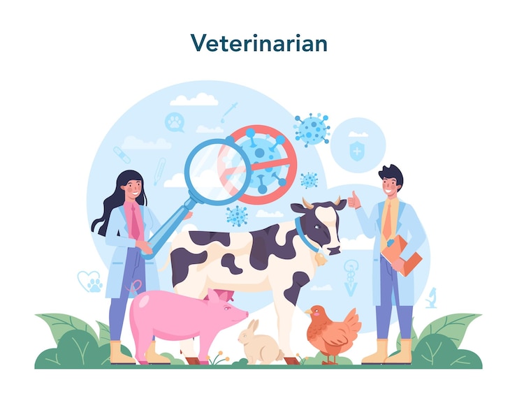 무료 Vector 애완 동물 수의사 개념 동물을 검사하고 치료하는 수의사 애완 동물 케어 동물 의료 예방 접종 마이크로 칩 벡터 평면 그림의 아이디어