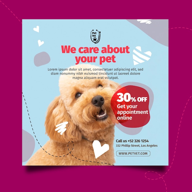 Free vector pet veterinary square flyer template