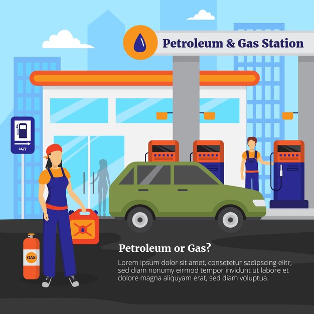 石油とガソリンスタンドの図