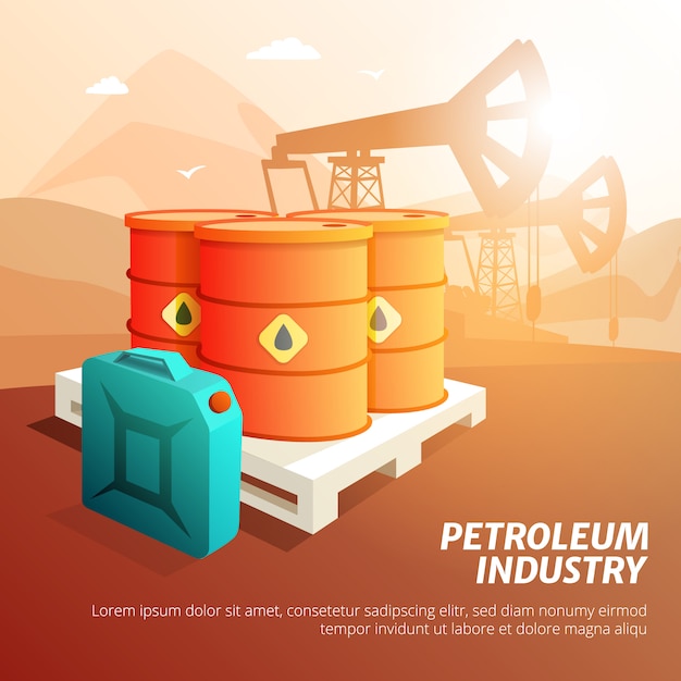 석유 저장 탱크 용기와 석유 산업 시설 구성 아이소 메트릭 포스터