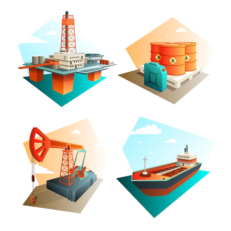 Free Vector petroleum industry icons square with extraction refining and transportation oil fuel gas