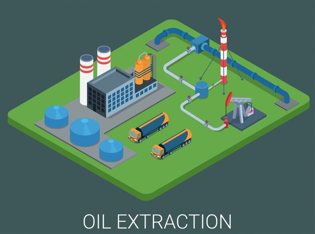 Нефтепродукты добыча цикла цикла плоской изометрической концепции.