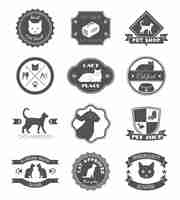 Free vector pets place healthy food black symbols labels collection for premium quality products poster