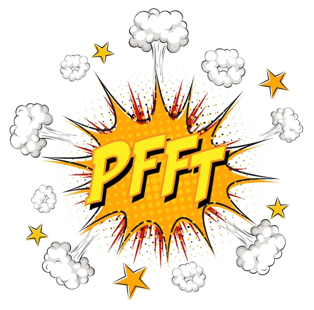 Бесплатное векторное изображение Текст pfft о взрыве комического облака, изолированные на белом фоне