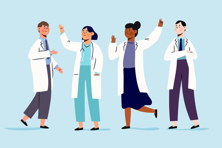 Free Vector pharmacist people standing and cheering