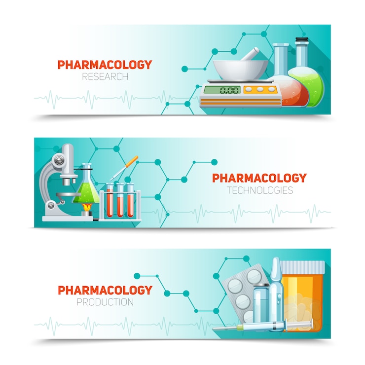 मुफ़्त वेक्टर pharmacology horizontal banners set 