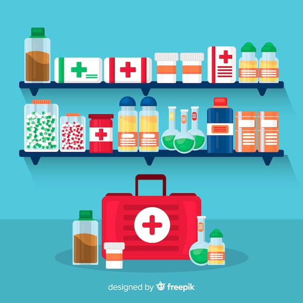 Pharmacy concept background flat style