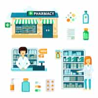 Free vector pharmacy icon set