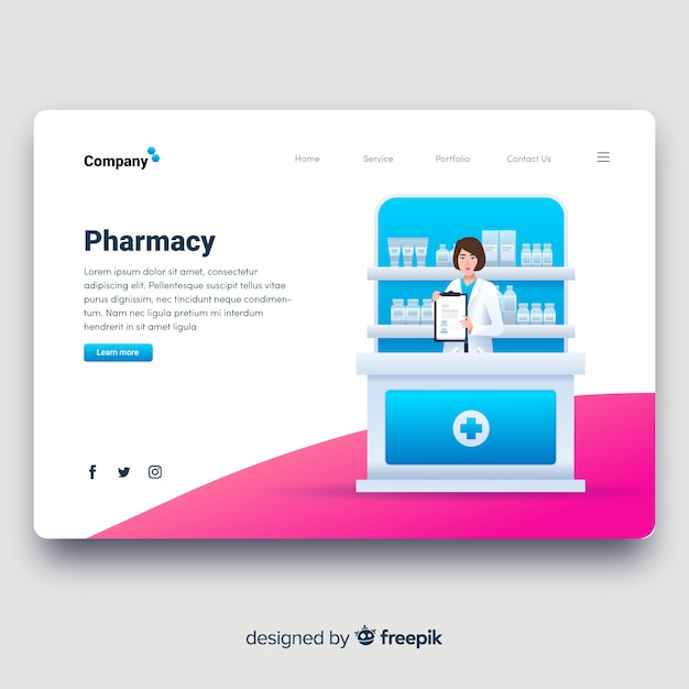 Free vector pharmacy landing page flat design