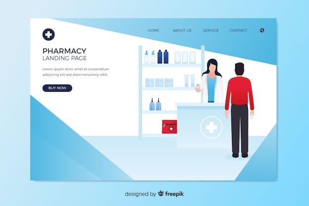 Design piatto per la landing page della farmacia