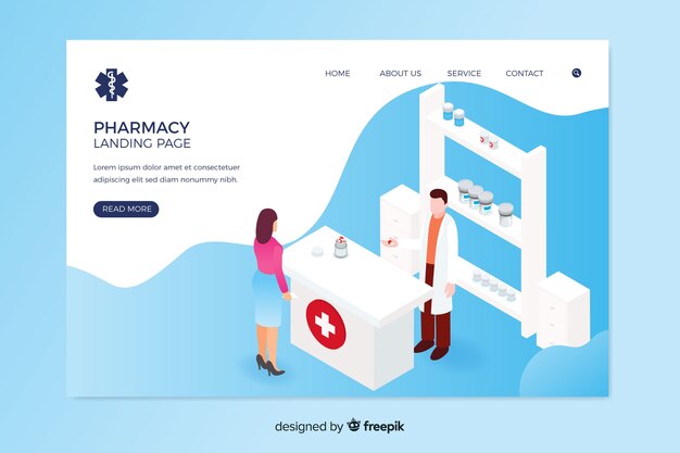 Pharmacy landing page isometric design