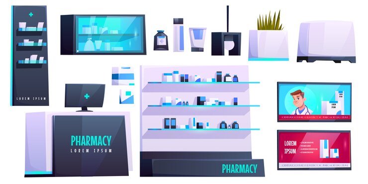 Free Vector pharmacy store elements set