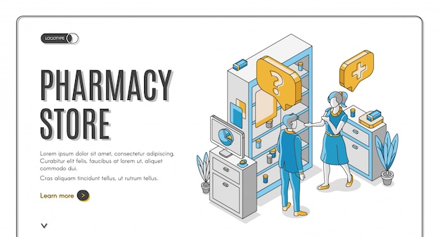 Pharmacy store isometric web banner