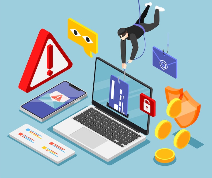 Free Vector phishing isometric background with cyber criminal stealing card password vector illustration