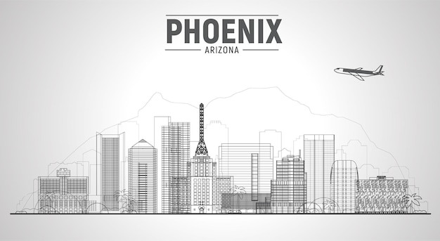 Phoenix line City Skyline Arizona USA Vector illustrationBusiness and tourism image