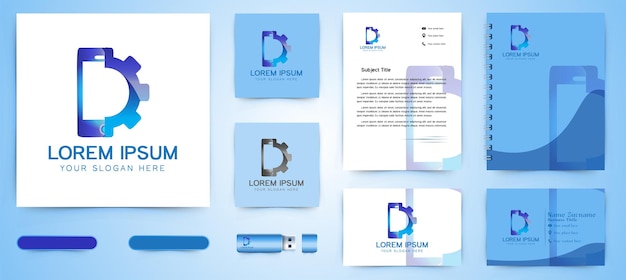 Телефон и снаряжение, сервисный телефон логотип и шаблон брендинга визитных карточек designs inspiration isolated on white background